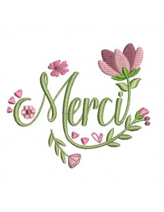 Motif de broderie machine mot merci fleuri
