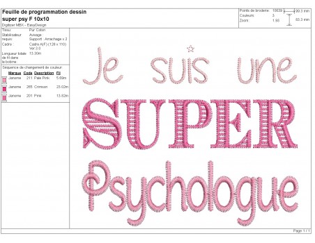 Motif de broderie  super psychologue femme