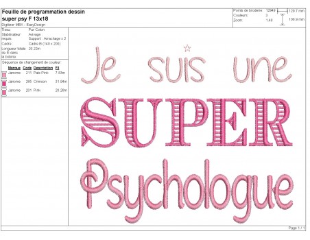 Motif de broderie  super psychologue femme