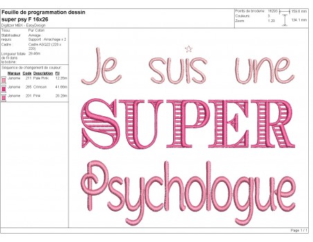 Motif de broderie  super psychologue femme