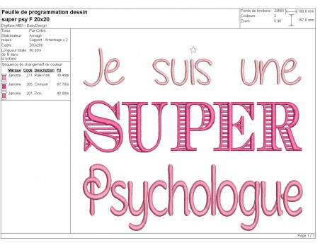 Motif de broderie  super psychologue femme