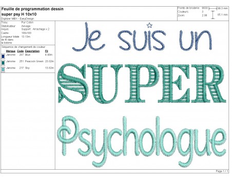 Motif de broderie  super psychologue homme