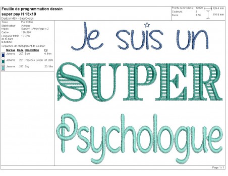 Motif de broderie  super psychologue homme