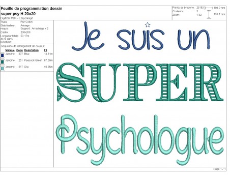 Motif de broderie  super psychologue homme