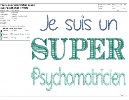Motif de broderie  super psychomotricien