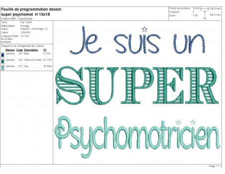 Motif de broderie  super psychomotricien