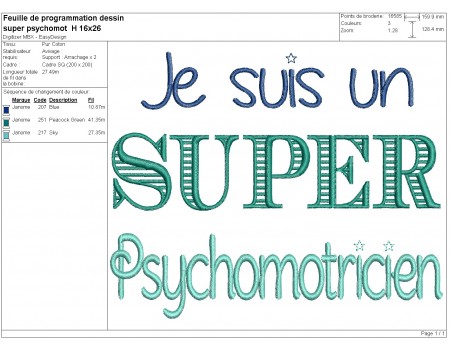 Motif de broderie  super psychomotricien
