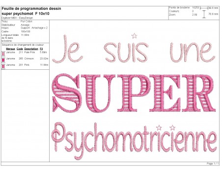 Machine Embroidery design Super psychomotor therapist