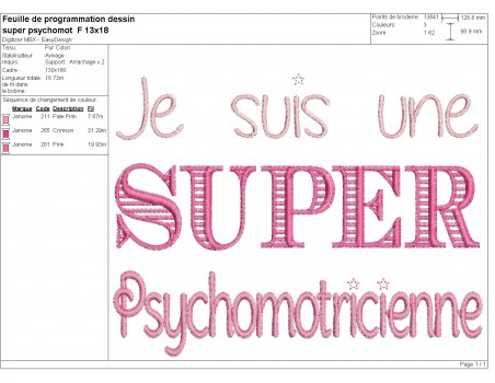 Motif de broderie  super psychomotricienne