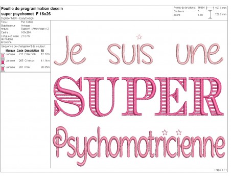 Motif de broderie  super psychomotricienne
