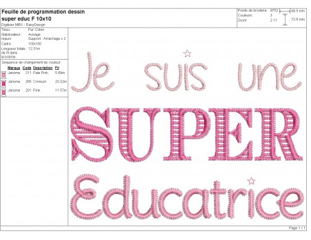 Machine Embroidery design Super educator woman