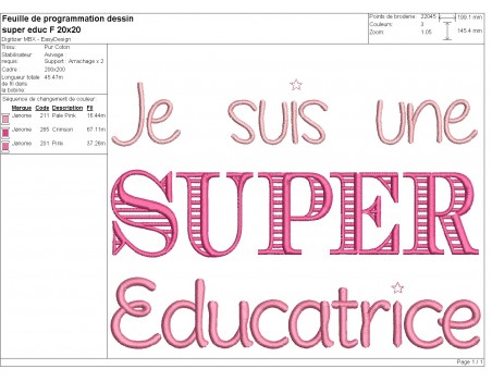 Motif de broderie  super éducatrice