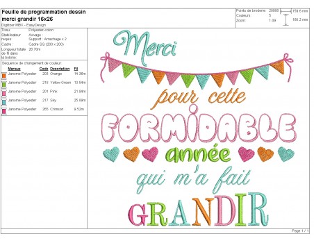 Motif de broderie machine année formidable a personnaliser