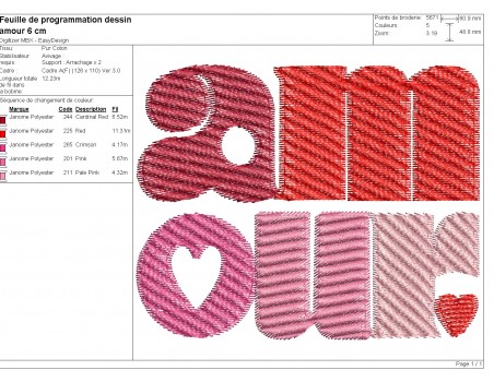 Motif de broderie machine mot amour