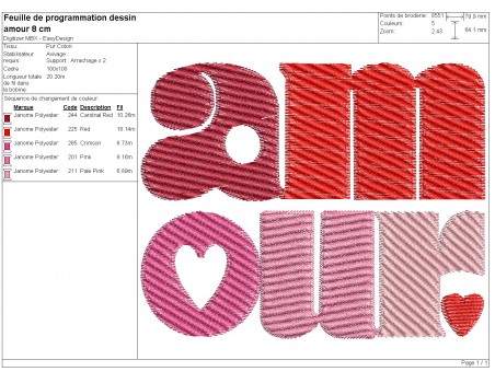 Motif de broderie machine mot amour