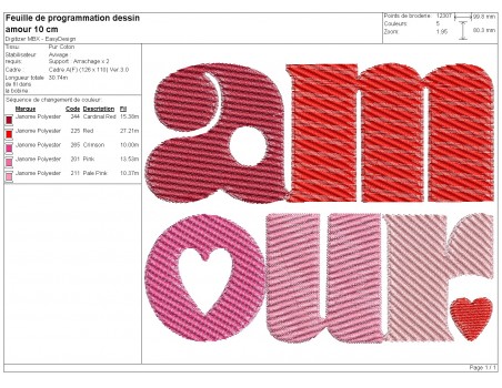 Motif de broderie machine mot amour