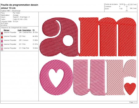 Motif de broderie machine mot amour
