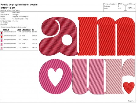 Motif de broderie machine mot amour