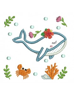 machine embroidery design applique Tahitian whale