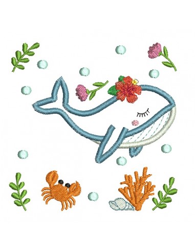 Motif de broderie machine la baleine de Tahiti  en appliqué