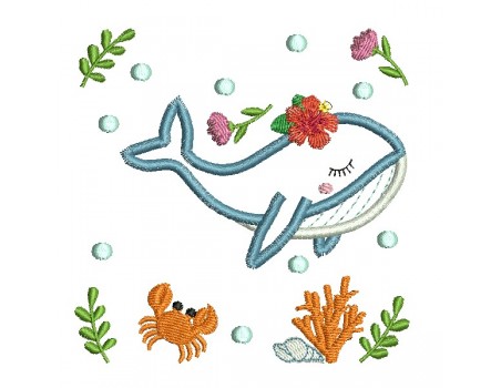 Motif de broderie machine la baleine de Tahiti  en appliqué