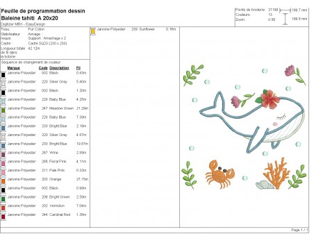 machine embroidery design applique Tahitian whale