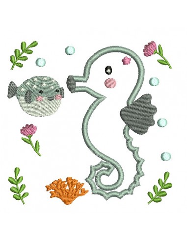 Motif de broderie machine hippocampe en appliqué