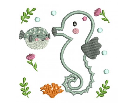 Motif de broderie machine hippocampe en appliqué