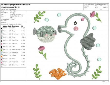 Motif de broderie machine hippocampe en appliqué