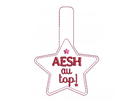 Motif de broderie machine porte clés étoile AESH au top  ITH