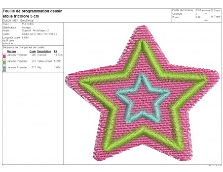 Instant download machine embroidery design tricolor star