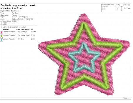 Instant download machine embroidery design tricolor star