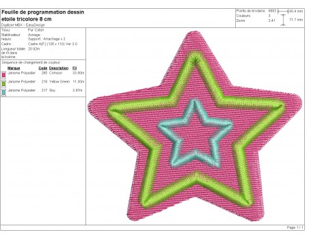 Instant download machine embroidery design tricolor star