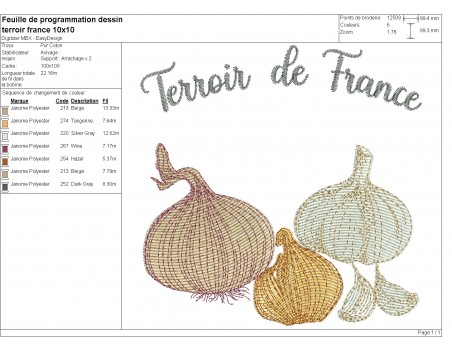 Motif de broderie machine terroir de France