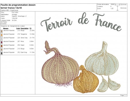 Motif de broderie machine terroir de France
