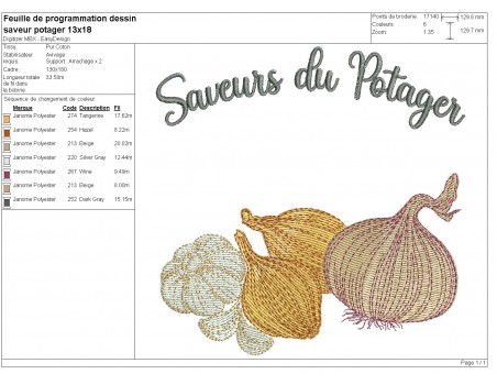 Motif de broderie machine Saveurs du potager