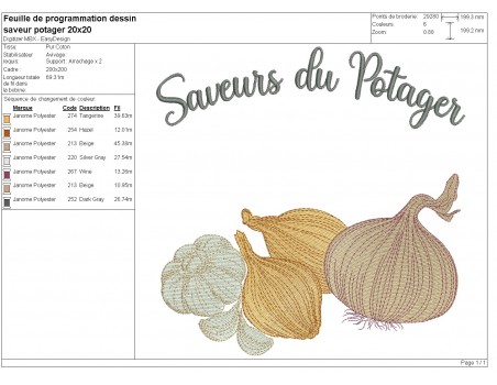 Motif de broderie machine Saveurs du potager