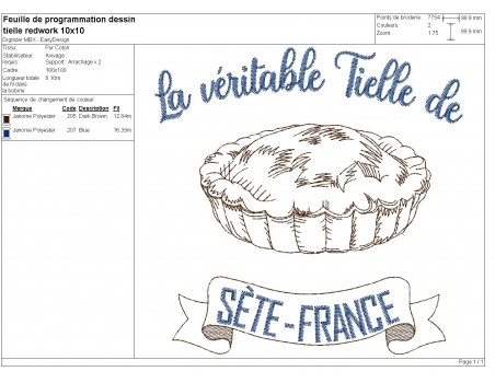 Motif de broderie machine redwork Tielle de Sète