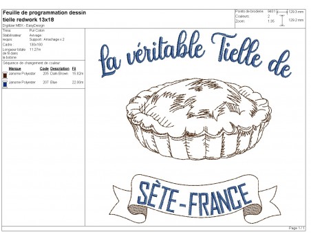 Motif de broderie machine redwork Tielle de Sète