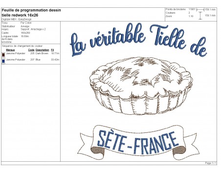 Motif de broderie machine redwork Tielle de Sète