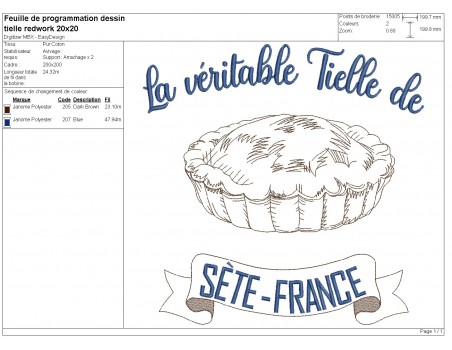 machine embroidery design redwork Tielle Sétoise  pie