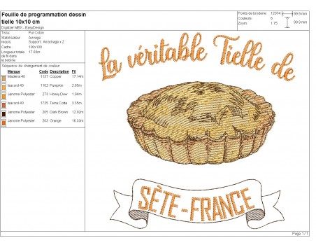 machine embroidery design  Tielle Sétoise  pie