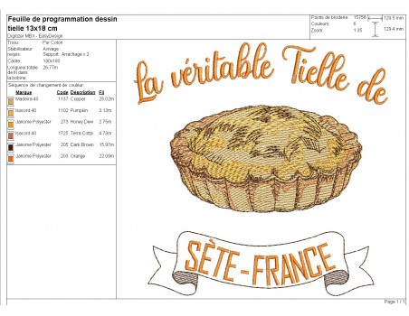 Motif de broderie machine  Tielle de Sète