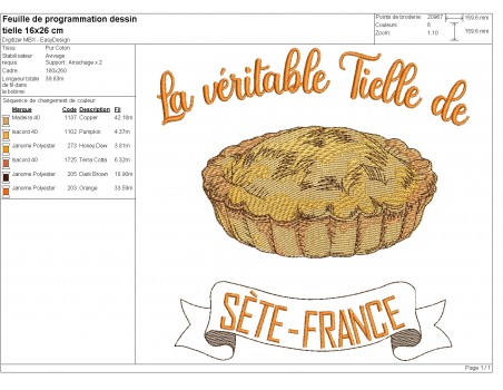 Motif de broderie machine  Tielle de Sète