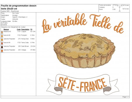 machine embroidery design  Tielle Sétoise  pie