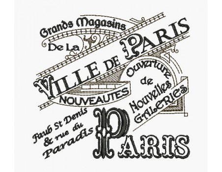 Motif de broderie machine plaque publicitaire Grands Magasins Paris