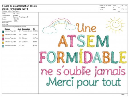 Motif de broderie machine Atsem formidable