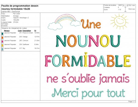 Motif de broderie machine nounou formidable