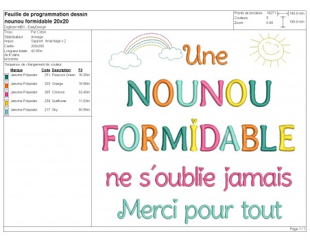 Motif de broderie machine nounou formidable