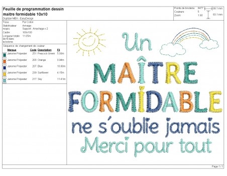 Motif de broderie machine maître formidable